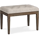 SIMPLIHOME Waverly 28 inch Wide Traditional Rectangle Small Tufted Ottoman Bench in Natural Linen Look Fabric, Assembled, For