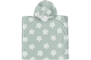 Licupiee Kids Hooded Beach Towel Swimsuit for Baby Girls Floral Print Swim Cover Up Absorbent Poncho Bath Towels Swimwear (Green Turtle, 6-12 Months)