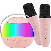 Karaoke Machine for Kids Adults,Portable Bluetooth Mini Karaoke Microphone Singing Speaker with 2 Wireless Mic and Light,Toys for All Smartphones,Birthday,Family,Home Party