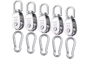 SHITIME 5 Pcs M20 Single Pulley Block, 304 Stainless Steel Lifting Crane Swivel Pulley, Wire Rope Hanging Pulley Wheel, with 5 Pcs Spring Snap Hook