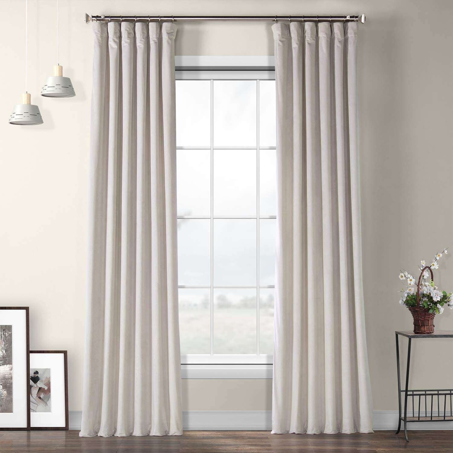 HPD Half Price Drapes VPYC-179916-96 Heritage Plush Velvet Curtain (1 Panel), 50 X 96, City Grey
