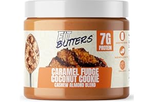 Fit Butters Caramel Fudge Coconut Cookie Cashew Almond Butter Spread, Added Protein and Coconut Oil, Low Carb, Low Sugar, Complete Protein Dessert Flavored Nut Butter