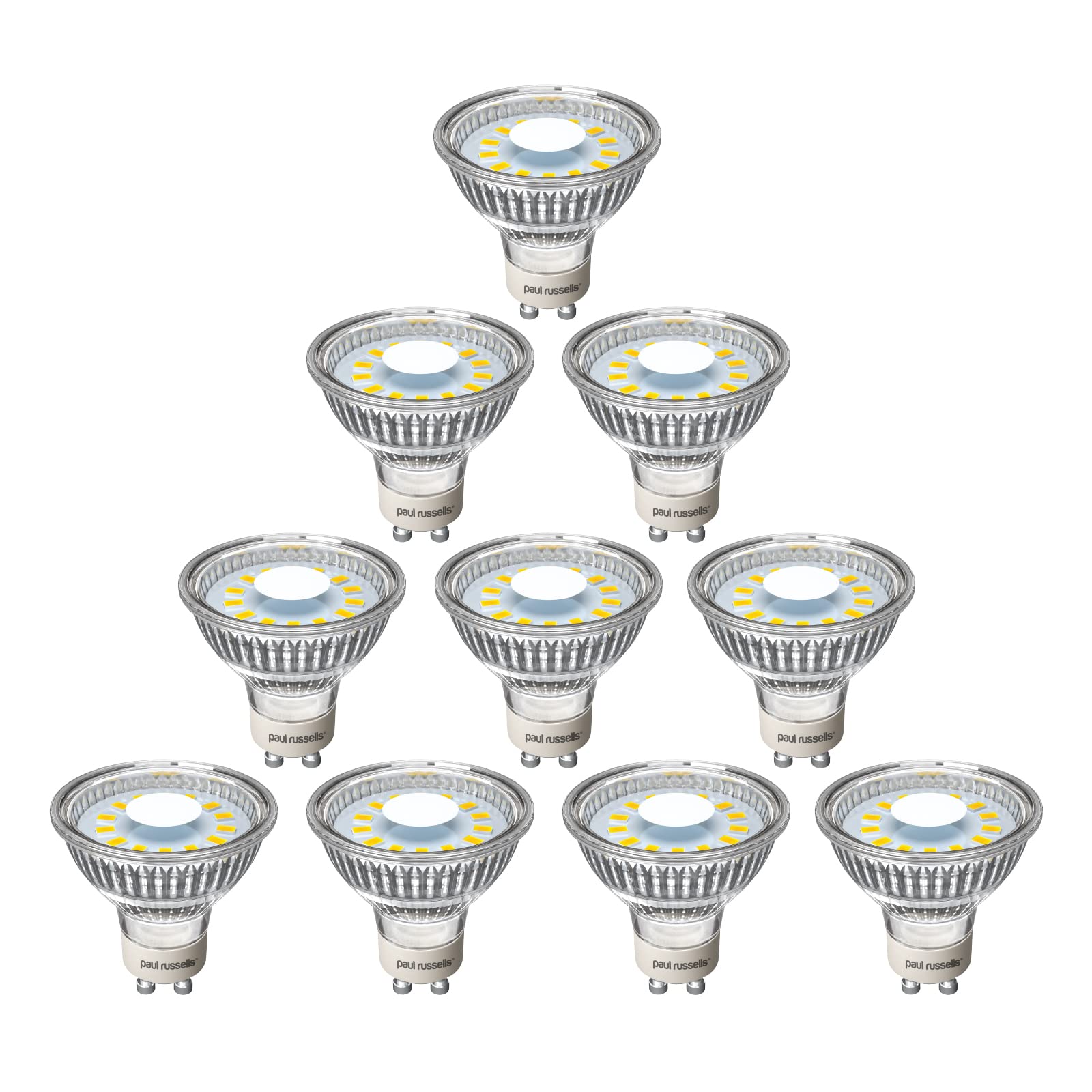 paul russells GU10 LED Bulbs, 4W 450lumens, 35Watt Equivalent GU10 Spotlight Bulbs Replacement, 100° Wide Beam, Bright Warm White 2700K, No Flickering, Energy Saving Non-Dimmable, Pack of 10