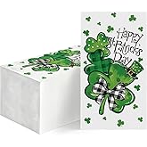 Horaldaily 100 St. Patrick's Day Disposable Paper Decorative Guest Napkins, Green Shamrock Hat Hand Towel for Party Lunch Din