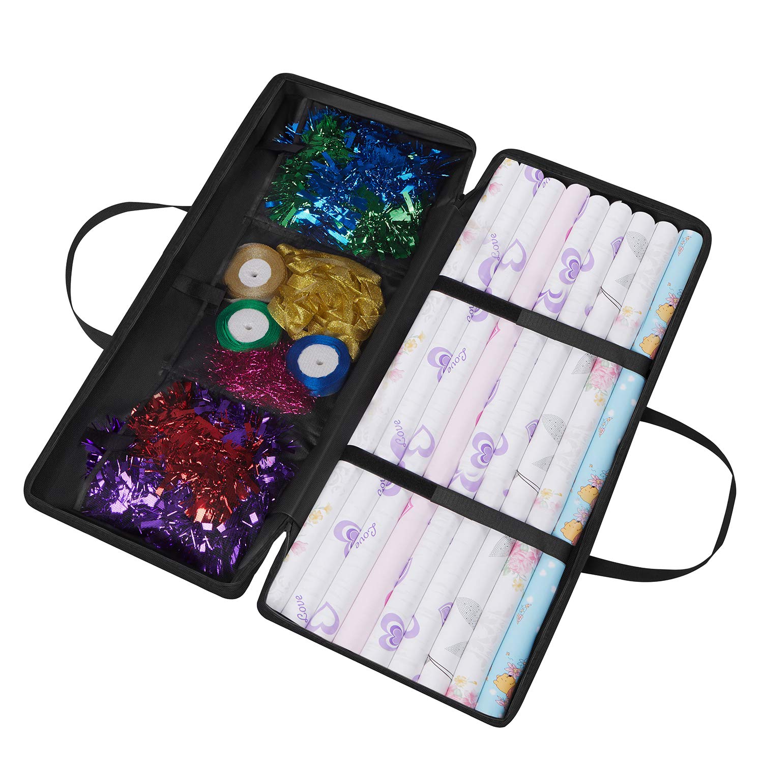 Dokon Christmas Wrapping Paper Storage Bag Heavy Duty Oxford Fabric Gift Wrap Storage Bag with Durable Handle and Zipper, Xmas Wrapping Paper Organiser for Papers, Decoration (82x13x34cm) -Black