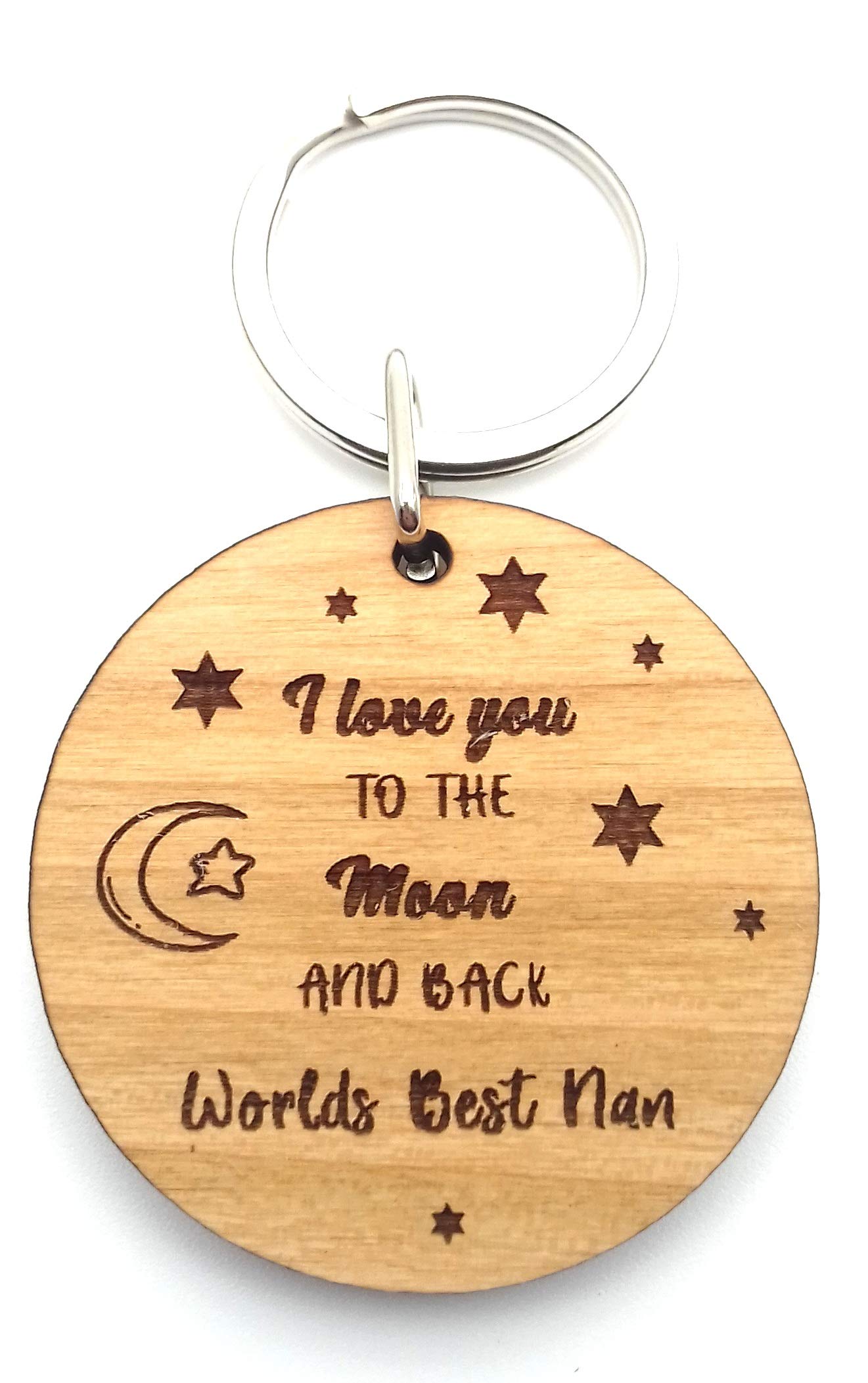 Worlds Best Nan I Love You to The Moon and Back Wooden Keyring Key Ring Novelty Gifts for Birthday Mothers Day Christmas