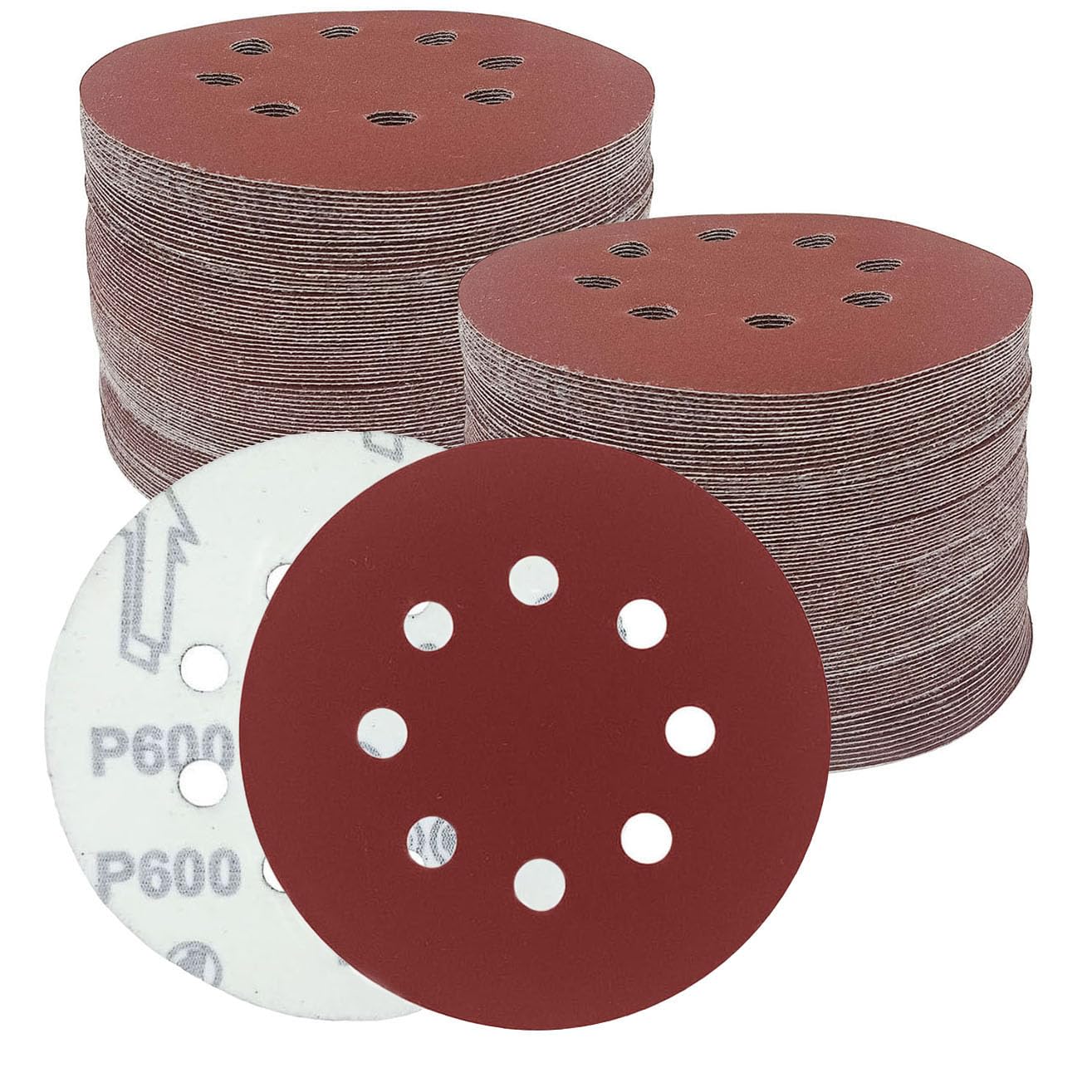 Goysen 125mm Sanding Discs, 5 Inch 8 Hole Round Sanding Discs Pads for Random Orbital Sander (600 Grit) - 120pcs