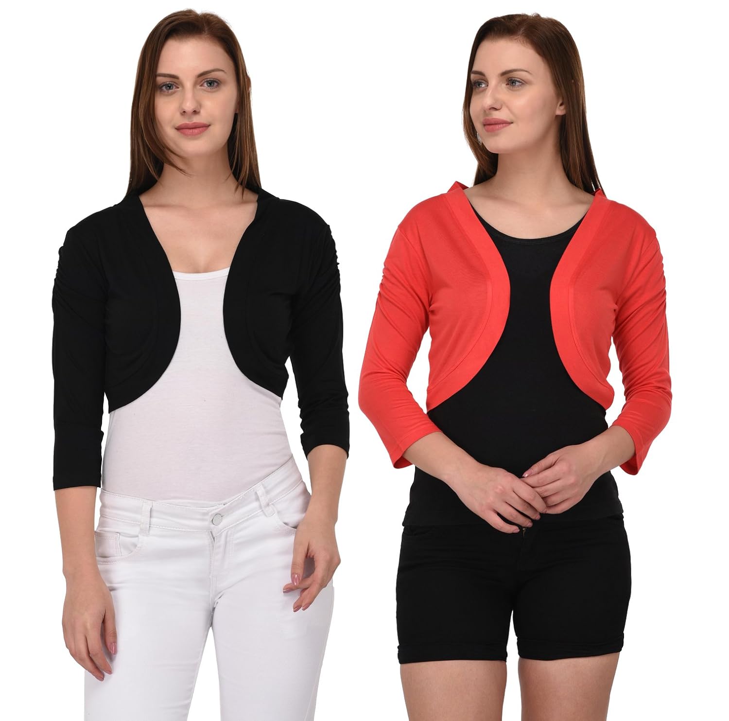 espresso women's 3/4th sleeve stylish shrug open cardigan - pack of 2
