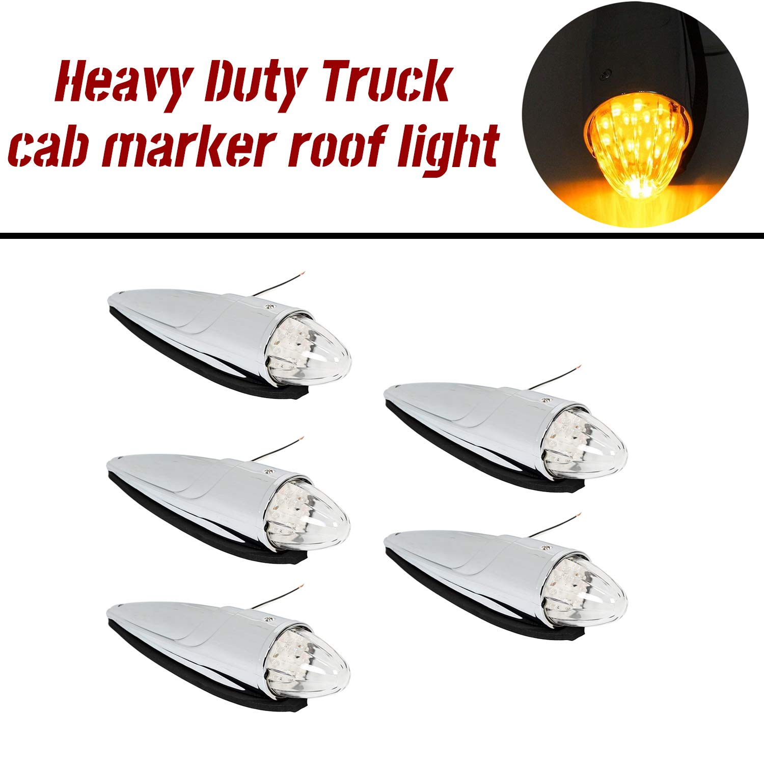 ECOTRIC 5PCS 17 LED Chrome Clear Torpedo Cab Marker Roof Running Top