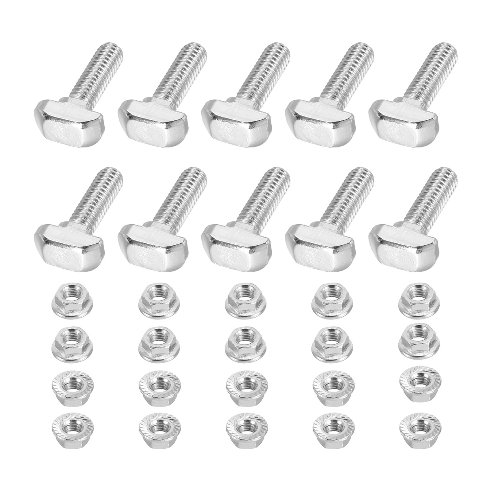 PATIKIL M6x20 Hammer Head Bolt T Screw, 10 Pcs T Slot Drop in Bolt Hammer Head Bolts with 10 Pcs Hexagon Flange Nuts for 3030 Series European Standard Aluminum Profile