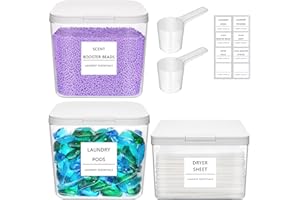 Lifewit 2+1 Laundry Pods Container & Dryer Sheet Holder, Large Powder Detergent Dispenser Storage Jars, Laundry Room Containers for Scent Booster Beads with Pop up Lids, Labels and Scoop