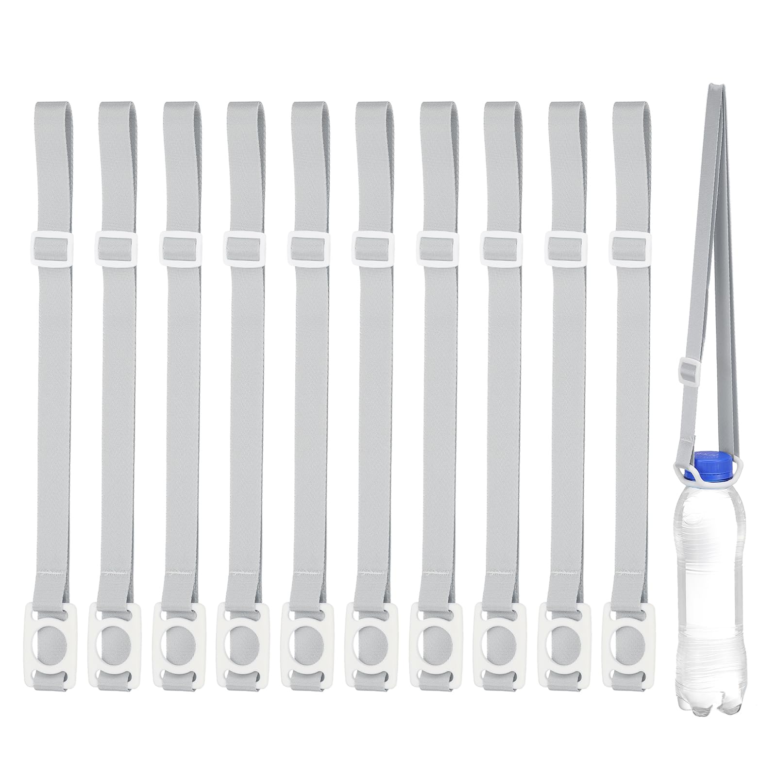PATIKIL 2.5CM Water Bottle Lanyard, 10 Pcs Adjustable Holder Shoulder Strap with White Ring Buckle Carrier Clips for Hiking Walking Outdoor, Grey