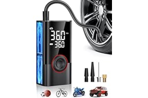 OMQ Tire Inflator Portable Air Compressor, 150PSI Smart Air Pump for Car Tires with LED Light, Cordless Tire Pump with Digital Pressure Gauge, Tire Inflator for Car, Bike, Motorcycle, Ball