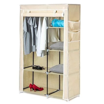 Home Treats Canvas Wardrobe Beige Medium Hanging Clothes Storage