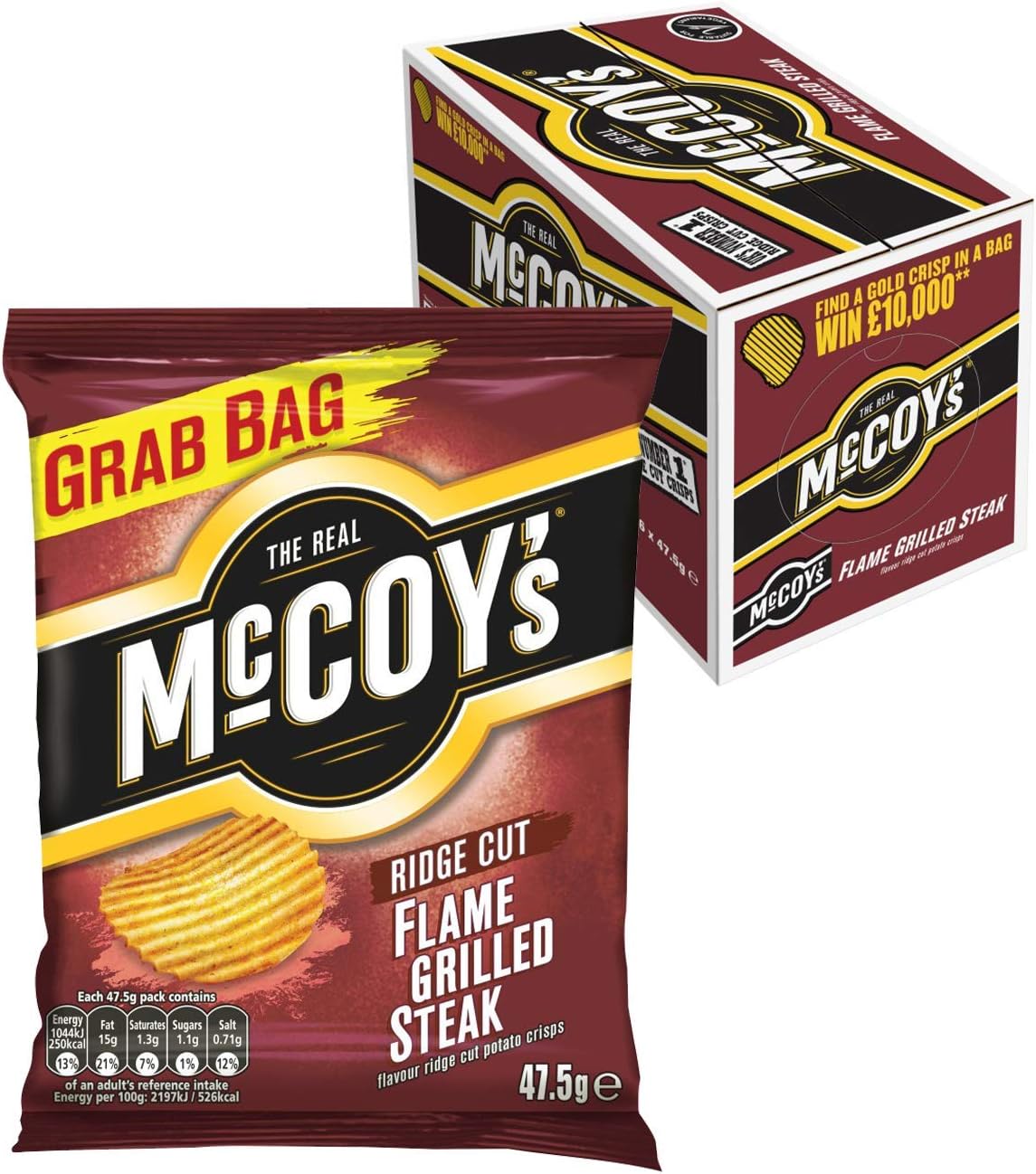 McCoy's Ridge Cut Crisps, Multipack Box of Flavoured Potato Crisp snacks, 36 x 47.5g Flame