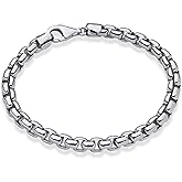 Miabella Solid 925 Sterling Silver Italian 6.5mm Square Rolo Link Round Box Chain Bracelet for Men, Made in Italy