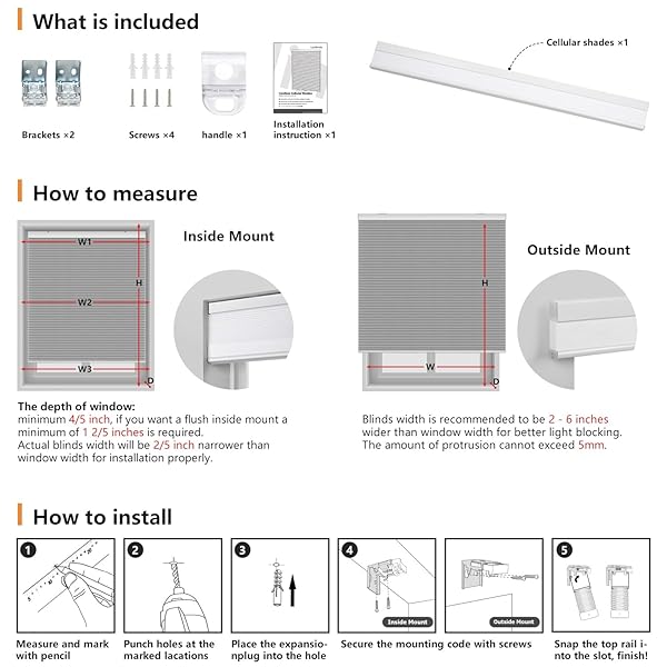 LAZBLINDS CORDLESS CELLULAR SHADES, BLACKOUT PRIVACY HONEYCOMB SHADES FOR HOME, THERMAL INSULATION NOISE REDUCTION BLINDS FOR WINDOWS, 26” W X 64” H, WHITE