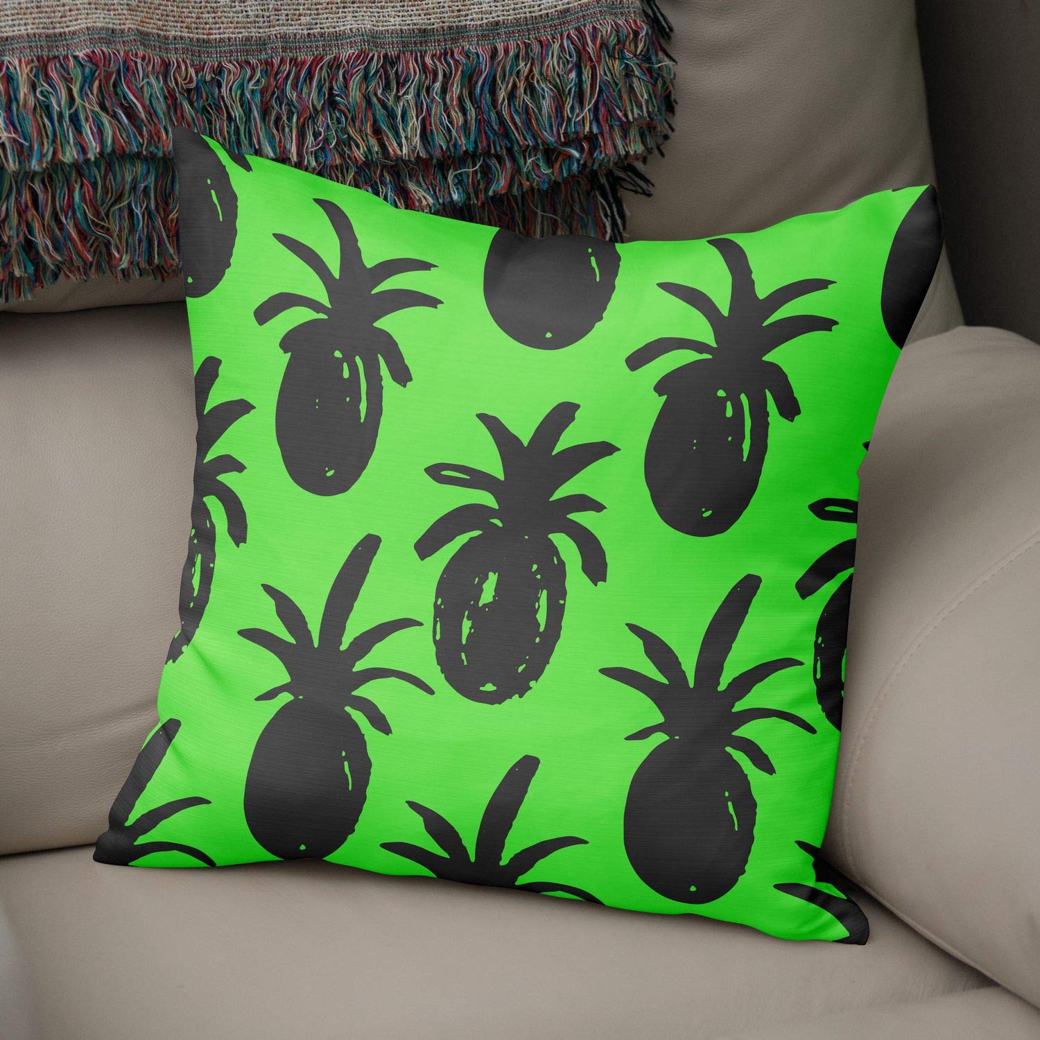 Bonamaison Decorative Cushion Cover Neon Green & Fume, Throw Pillow Covers, Home Decorative Pillowcases for Livingroom, Sofa, Bedroom, Size: 50x50 Cm - Designed and Manufactured in Turkey