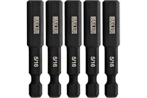 Railer 5/16 Hex Drive Bit - Impact Grade S2 Steel 2" Hex Head Allen Wrench Drill Bit w/Quick-Release 1/4 Shank. (5pc)