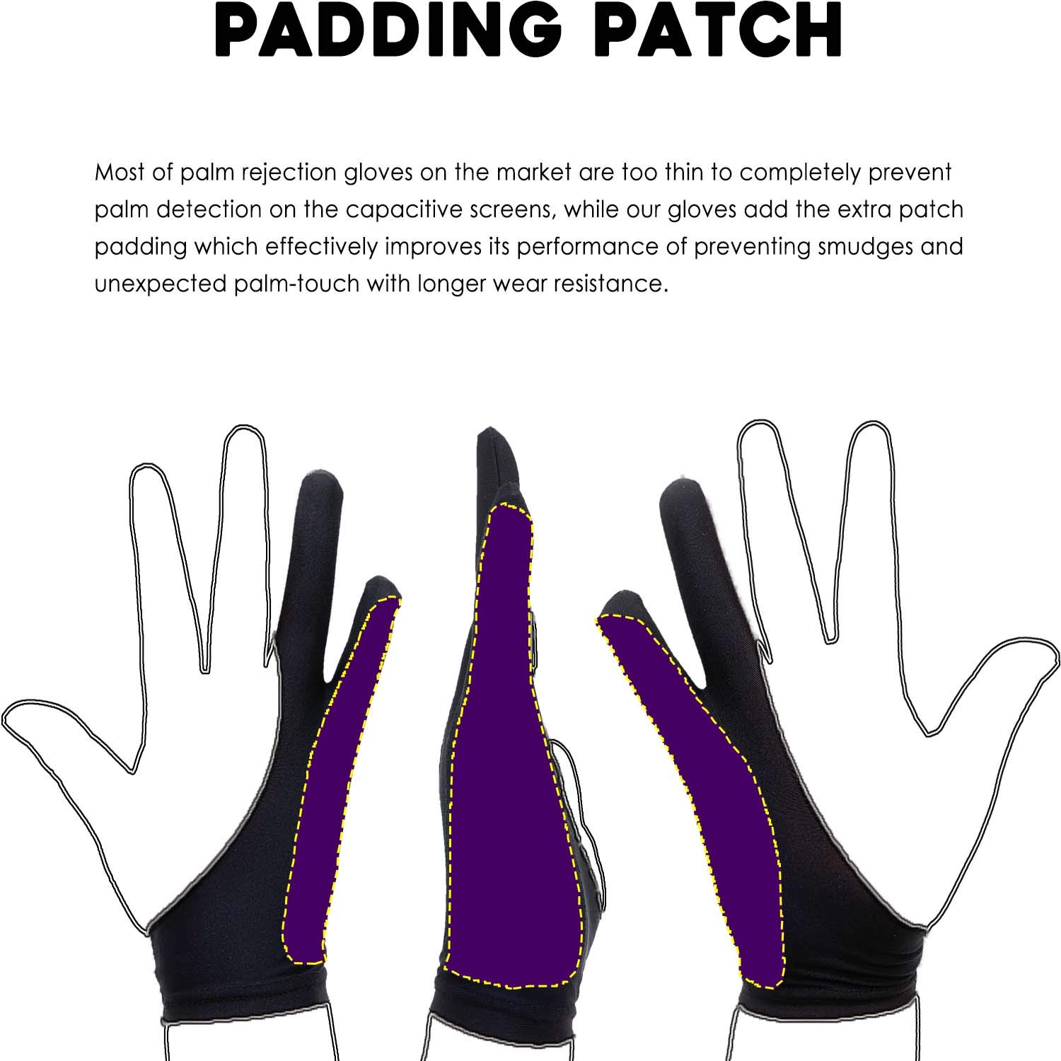 AKX Artist Glove, Palm Rejection Drawing Glove for Graphic Tablet, iPad - Smudge Guard, 2-Finger, Good for Left and Right Hand (Black, Medium, 2 Pack)