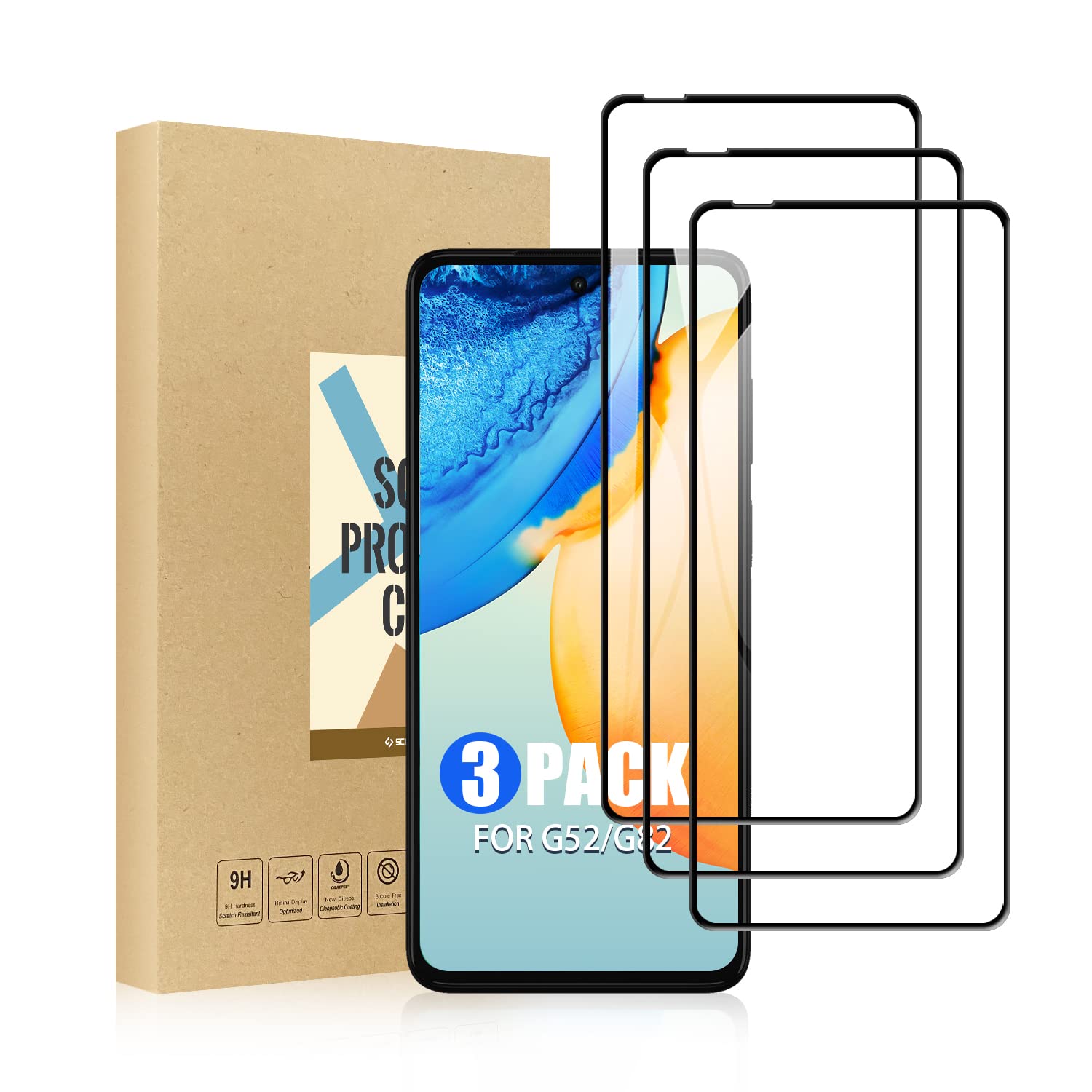 SCL Screen Protector Compatible with Moto G52/G82 Screen Protector Motorola G52/G82 Tempered Glass Film [3-Pack], [Full Coverage, Easy Installation, Bubble-free, 9H Hardness]