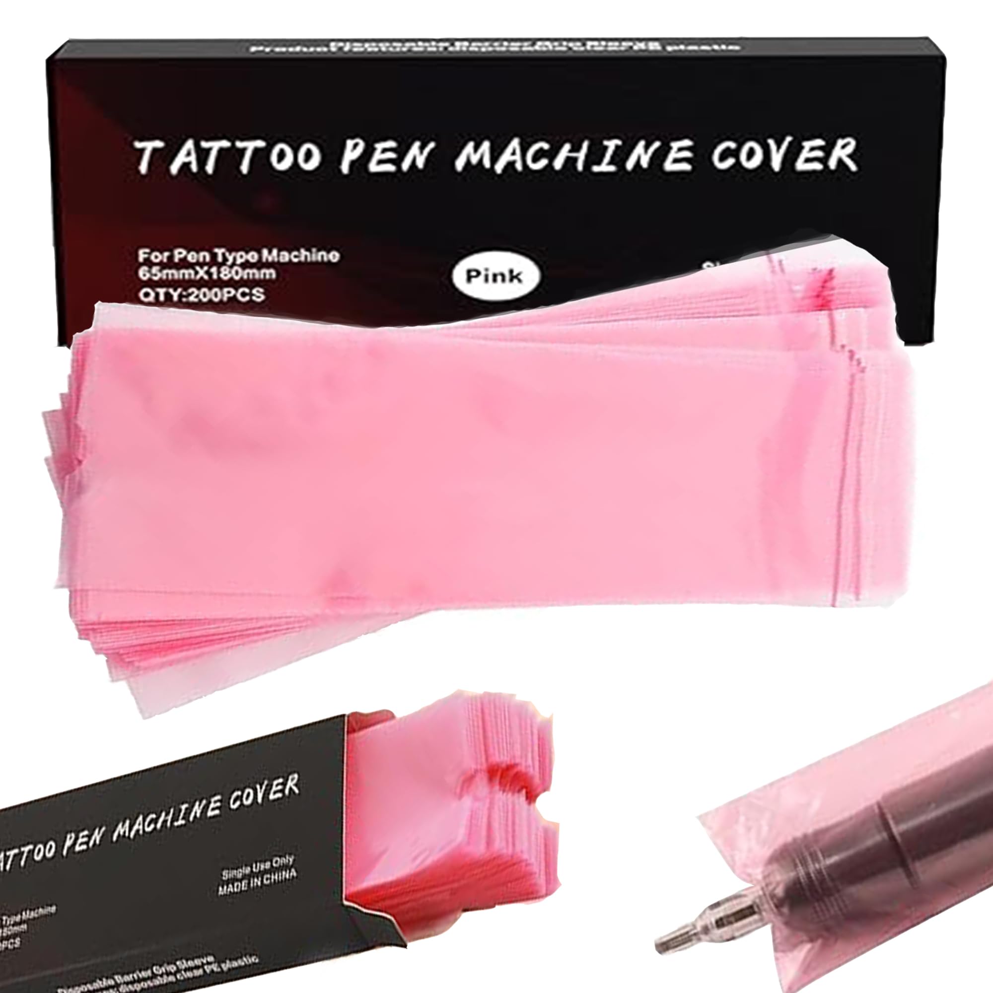 Unihuby 200pcs Large Tattoo Pen Covers Pink, Tattoo Machine Covers Tattoos Pen Bags Tattoos Machine Bags — image 1