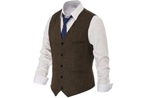 PJ PAUL JONES Men's Herringbone Tweed Suit Vest Casual Wool Blend Waistcoat