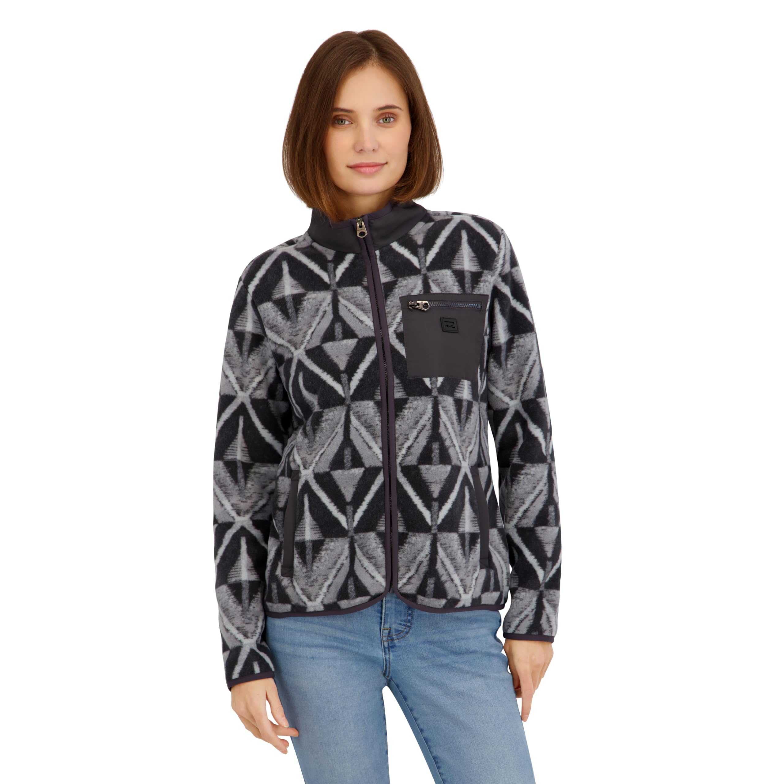 Billabong Ladies Sherpa Bonded Tie Dye Polar Fleece Jacket, Faded Black, S