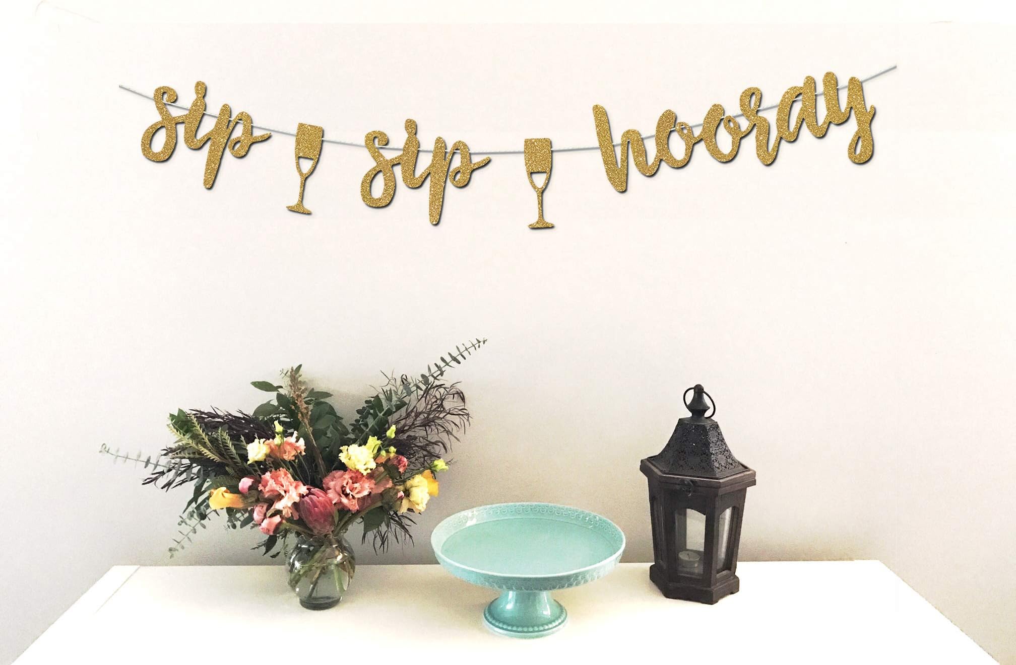 Sip Sip Hooray Banner - Premium Gold Glitter Cardstock Paper - Beautiful Decoration For Bridal Shower, Engagement, Bachelorette, Lingerie Party, Mimosa Bar