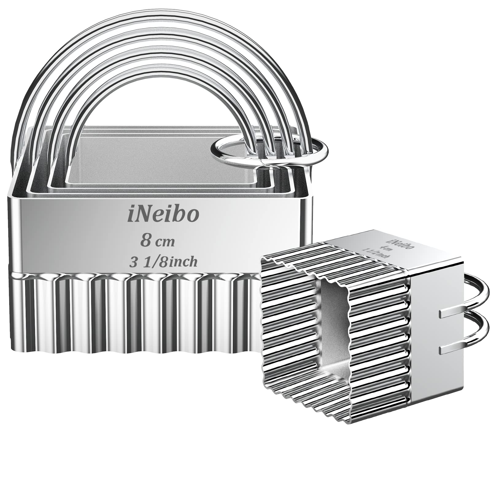 iNeibo Biscuit Cutter Set, Stainless Steel Cookie Cutter Square Scalloped Edge DIY Pastry Cutters Baking Molds with Handle for Dumpling Skin Cutters Muffins Crumpets Donuts Scones Kichen Baking — image 1