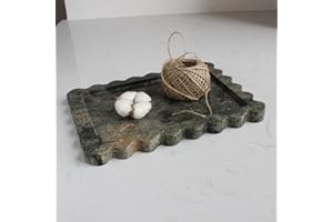 NATUST Natural Luxury Scalloped Marble Tray 10.8"x8", Rectangle Vanity Tray for Bathroom Kitchen Counter, Decorative Tray for Dresser Home Decor - Rainforest Green