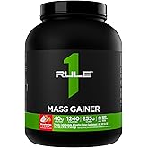 Rule 1 Proteins Mass Gainer, Strawberries &amp; Cr&egrave;me, 8 Servings | High-Calorie Weight Gain Formula with 1,220+ Calories, 250g+ Complex Carb Blend, 40g All-Whey Protein Per Serving