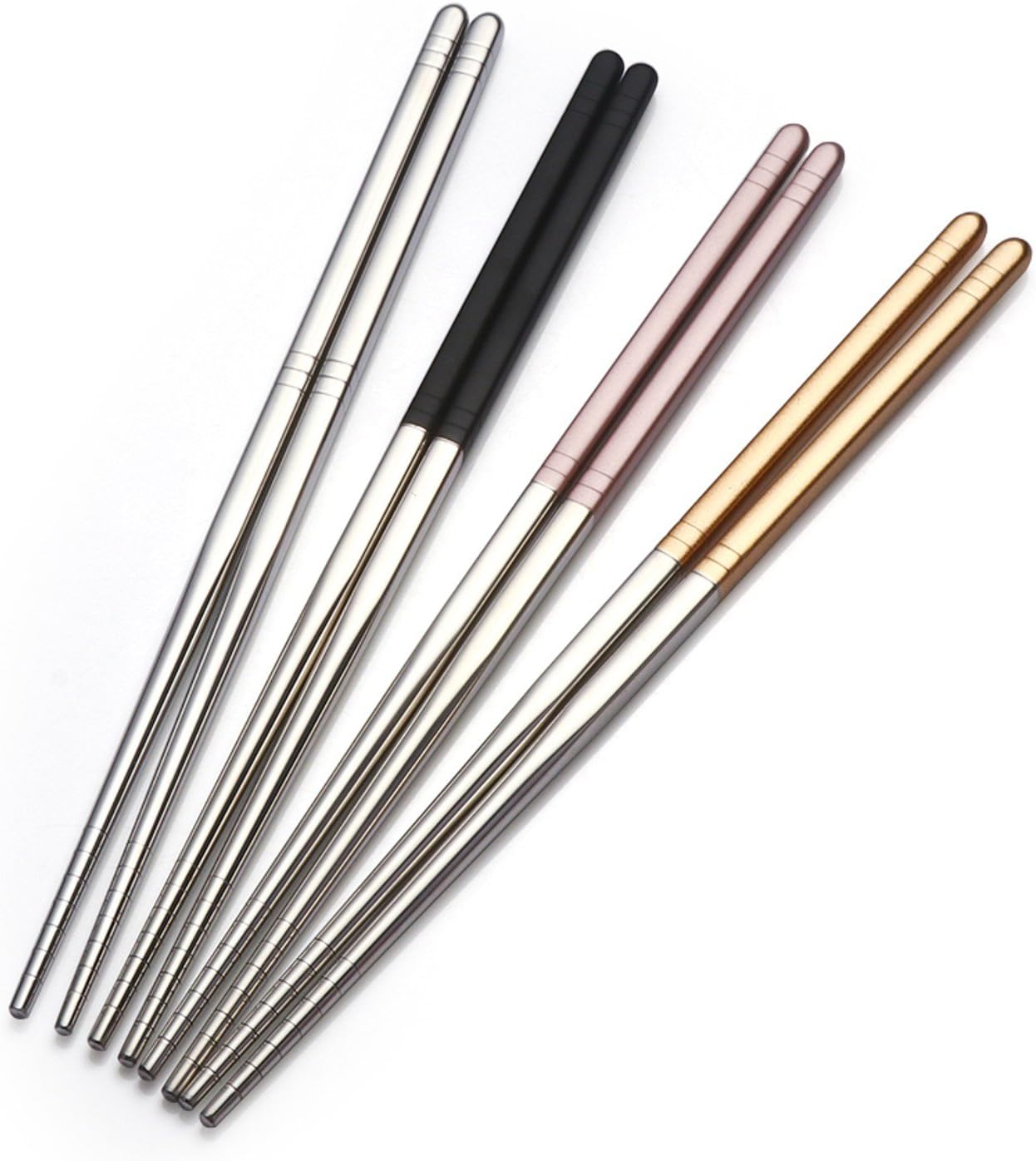 "Gripsticks" Reusable Stainless Steel Chopsticks - 4-Pair, 9.5 Inch (24cm), Stainless Steel, Korean, Chinese, Japanese Chopsticks, Enhanced Grip Tips, Dishwasher Safe (Multicolor)