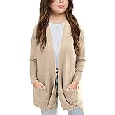 Goranbon Girls' Cardigan Sweaters Open Front Long Sleeve Casual Sweater Coats with Pockets