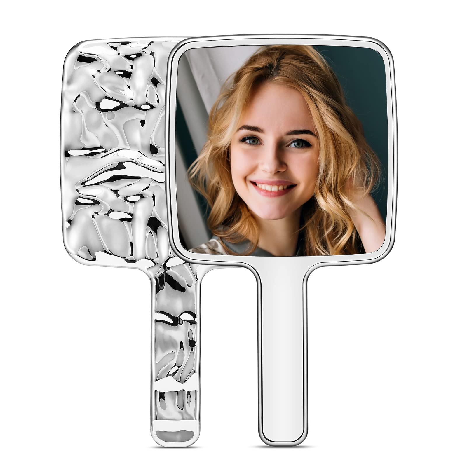 Photo 1 of MIRRORNOVA Handheld Mirror, Water Ripples Hand Mirror with Handle for Make up, Square, Silver, Medium (5 x 9 inches)