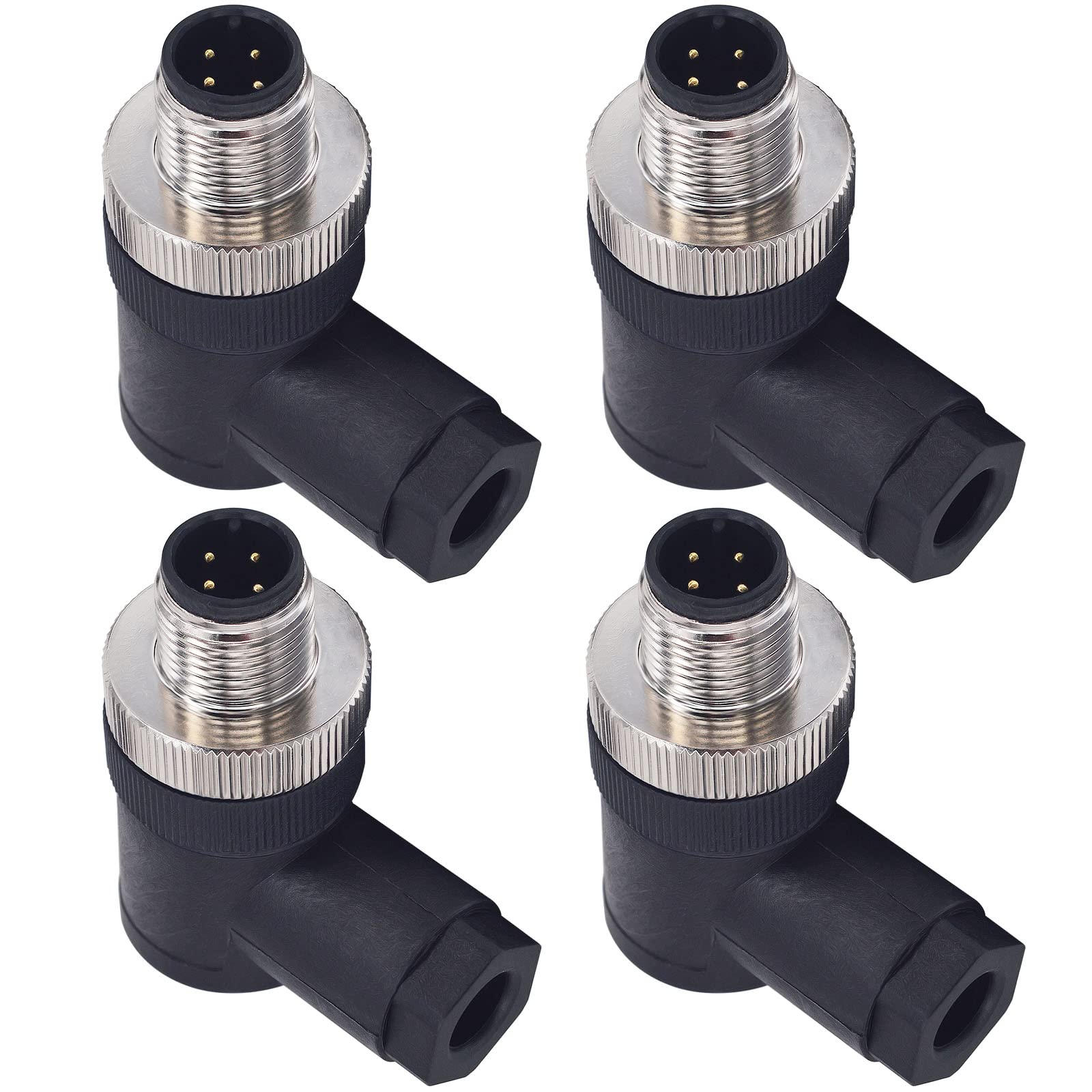 Lonlonty M12 12mm 4-Pin Male Right Angle Aviation Connector Plug, IP67 Waterproof 12mm Threaded Lock, AC 250V/5A Rating,4-Pack — image 1