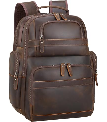 BRASS TACKS Leathercraft Leather Rucksack Backpack for Men Women Casual Travel Daypack 15.6 inch Laptop Bookbag Dark Brown : Electronics