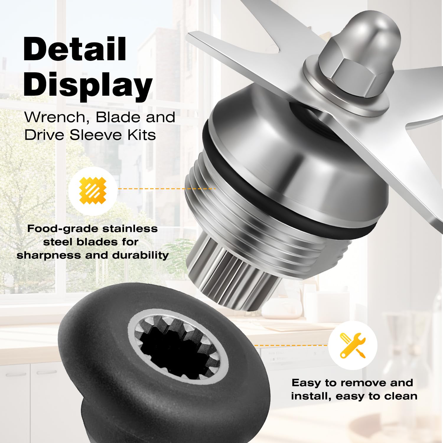 Blender Replacement Wet Blade Kit (4-Piece) - Compatible with Vitamix 5200 Series 32 oz & 64 oz Containers - Includes Drive Socket, Nut Wrench & Repair Tools for Blender Mixer