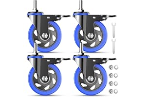 TAYLOON 4 Inch Caster Wheels Heavy Duty Stem Caster 2000Lbs, Threaded Stem Casters 3/8"-16 x 1(Stem Diameter 3/8", Stem Length 1"), Swviel Locking Caster Set of 4, Industrial Castor Wheels for Cart,Furniture
