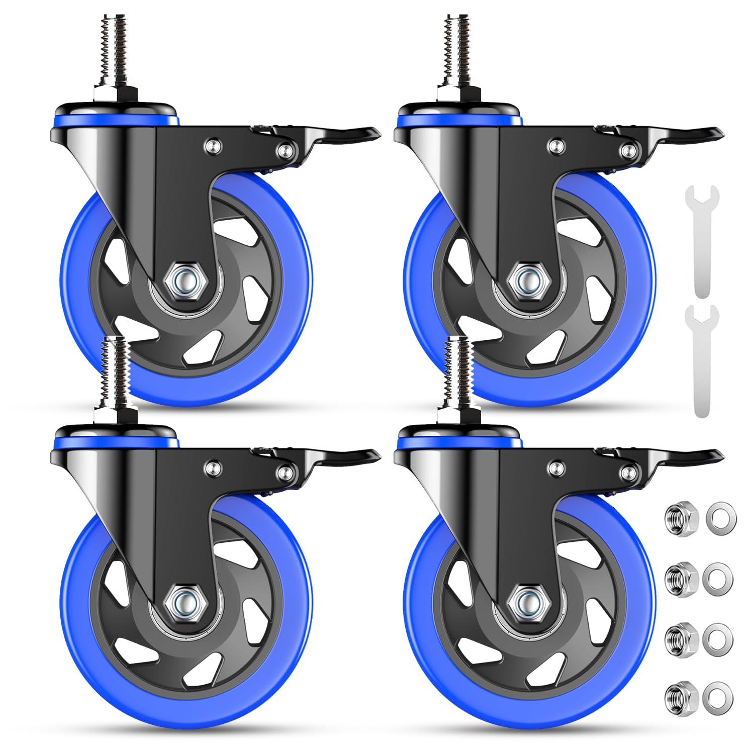 Photo 1 of 4 Inch Caster Wheels Heavy Duty Stem Caster 2000Lbs, Threaded Stem Casters 3/8"-16 x 1(Stem Diameter 3/8", Stem Length 1"), Swviel Locking Caster Set of 4, Industrial Castor Wheels for Cart,Furniture