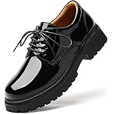 IUY Women Oxford Shoe Black Oxford Shoes for Women Platform Womens Oxfords Shoes Women's Leather Comfortable Dressy Slip On Lace Up Casual Work Business Dress Office Oxfords Shoe