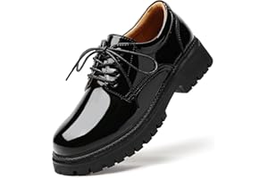 IUY Women Oxford Shoe Black Oxford Shoes for Women Platform Womens Oxfords Shoes Women's Leather Comfortable Dressy Slip On Lace Up Casual Work Business Dress Office Oxfords Shoe