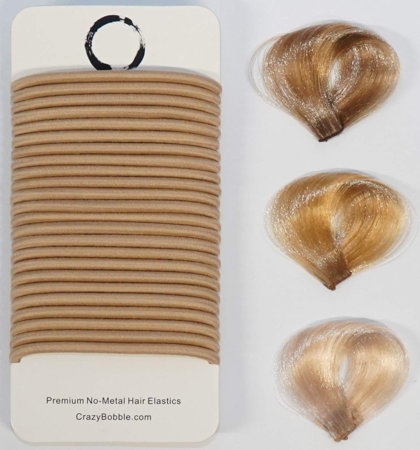 24 Pcs Sandy Blonde Crazy Bobble® Premium Non-Metal Hair Elastics Hair Bands 4mm Thick Hair Ties For Adults and Kids