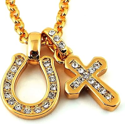 Amazon 人気 メンズ ブランド Sbg 22k Gp ダブル ジルコニア クロス ネックレス ゴールド シルバー 金 銀 十字架 ゴールド F ゴールド ネックレス 通販