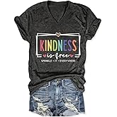 Kindness Shirt Women Kindness is Free Sprinkle It Everywhere V Neck Graphic Tees Be Kind T-Shirt Inspirational Tshirt