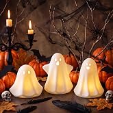 yumhum 3PCS Light Up White Ghosts for Halloween Decorations | 3PCS Halloween Decorations Indoor, LED Ceramic Ghost, Tray, Shelf, Bedroom Decor, White Spooky Decorative Ghosts Figurine