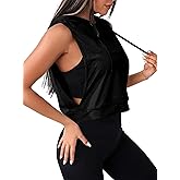 Avanova Womens Workout Shirts Sleeveless Hoodies Drawstring Open Side Gym Cropped Tank Top