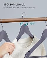 SONGMICS Wooden Hangers Set of 20 with Shoulder Notches 360° Hook Grey view 6
