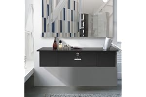 RESHABLE Black Wall Mount Salon Staions for Hair Stylist,Hair Barber Table with 3 Hair Dryer Holders,Salon Cabinet Storage for Barbershop Beauty Spa Salon