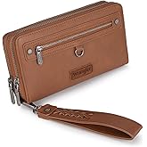 X Wrangler Brown Wallet for Women Large Capacity Double Zipper Pocket Wallet with Rfid Blocking Oversized Clutch For Ladies Female
